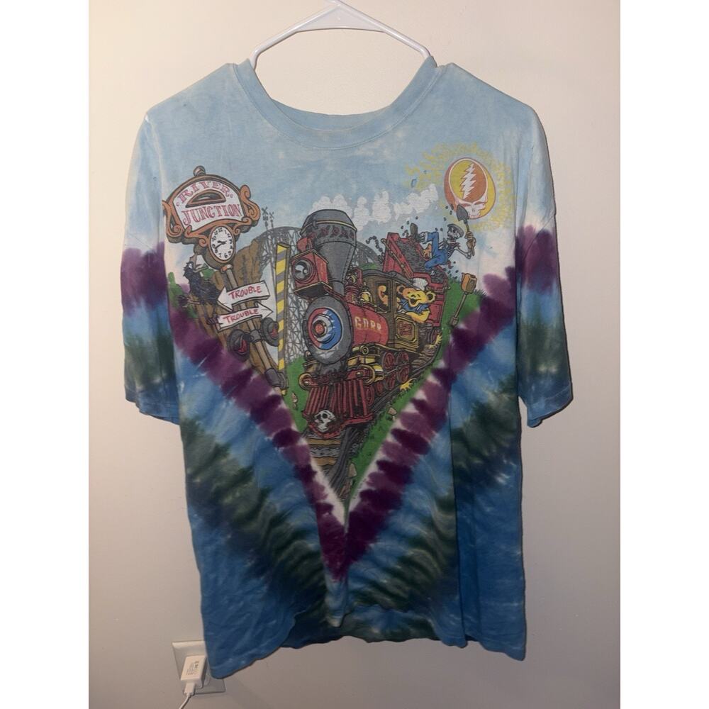 Vintage Grateful Dead Casey Jones Train Liquid Blue Tie Dye Mens T-shirt XL